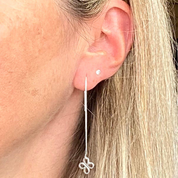 Four leaf clover threader earrings