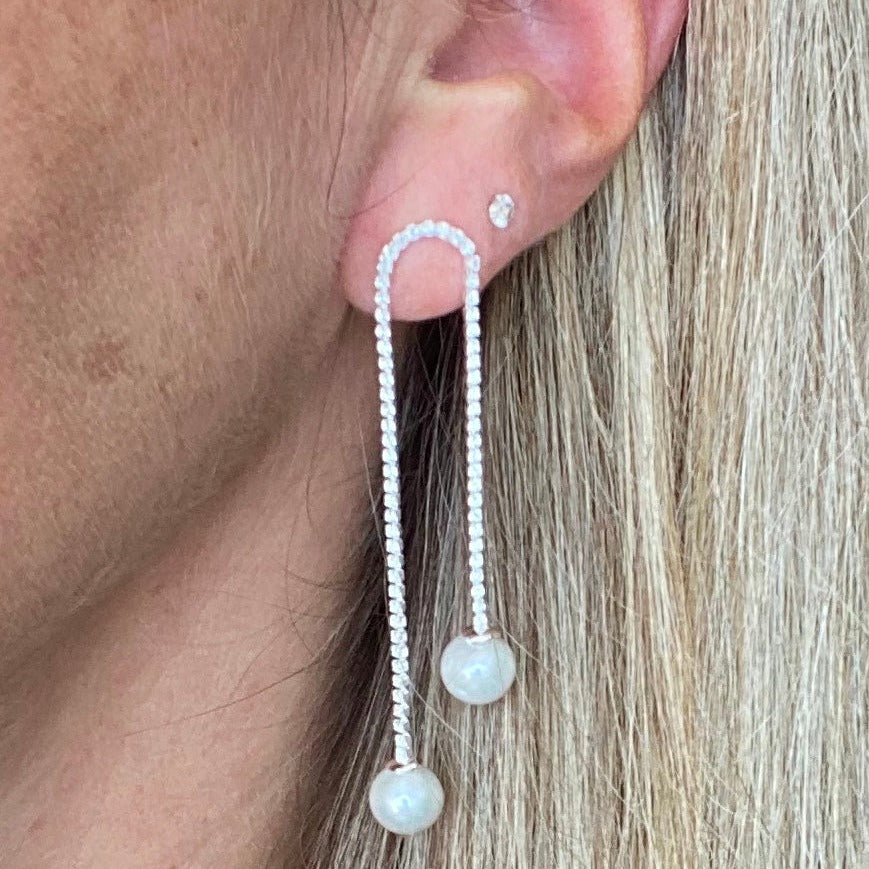 Cubic zirconia and pearl statement earrings