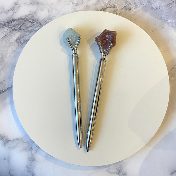 Natural cut crystal gemstone pen