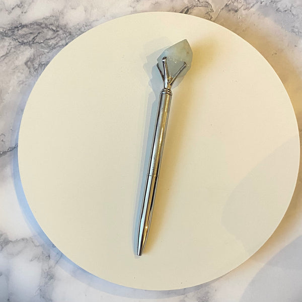 Natural cut crystal gemstone pen