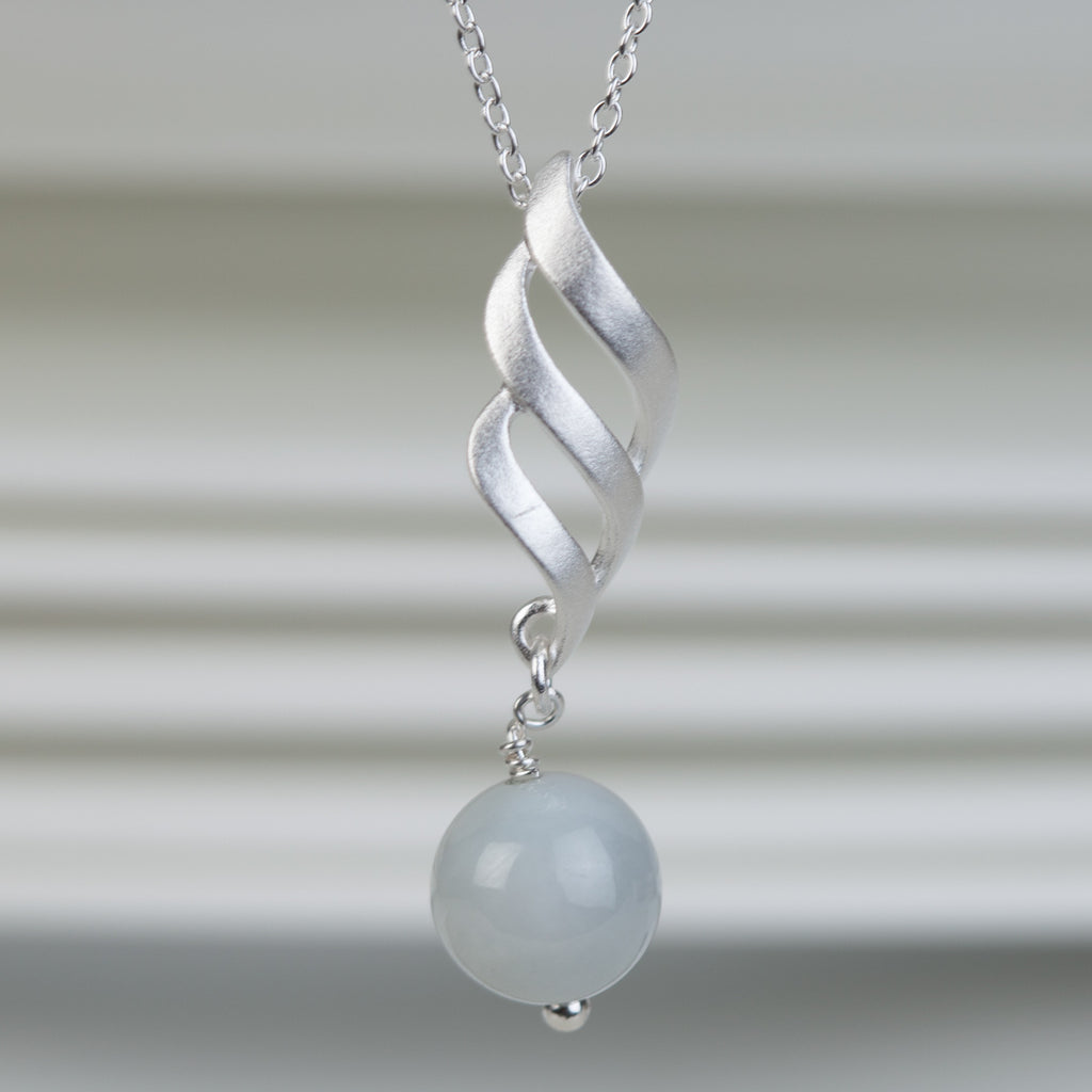 Jadeite and sterling silver twisted pendant necklace