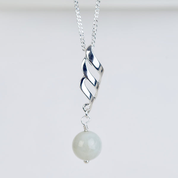 Jadeite and sterling silver twisted pendant necklace