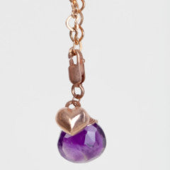 Sterling silver heart links bracelet with amethyst drop and solid heart charm