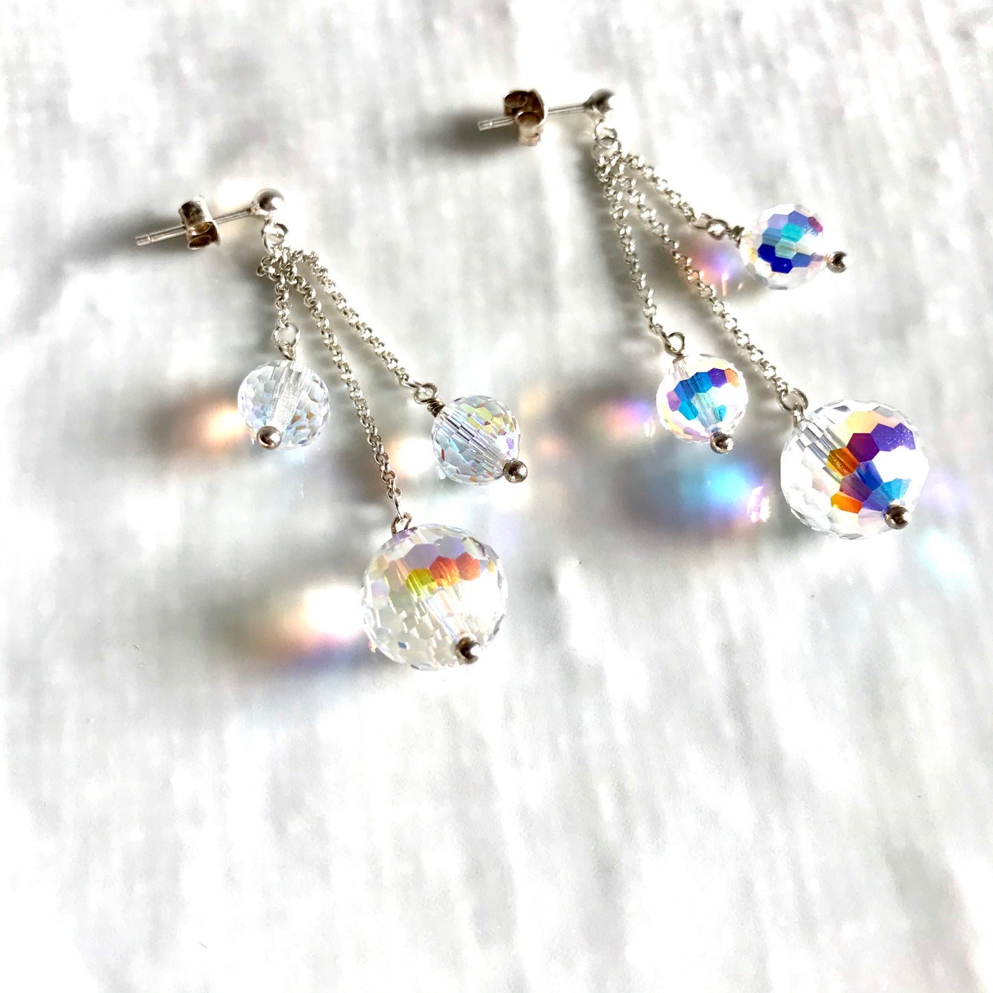 Swarovski crystal three sphere statement drop earrings
