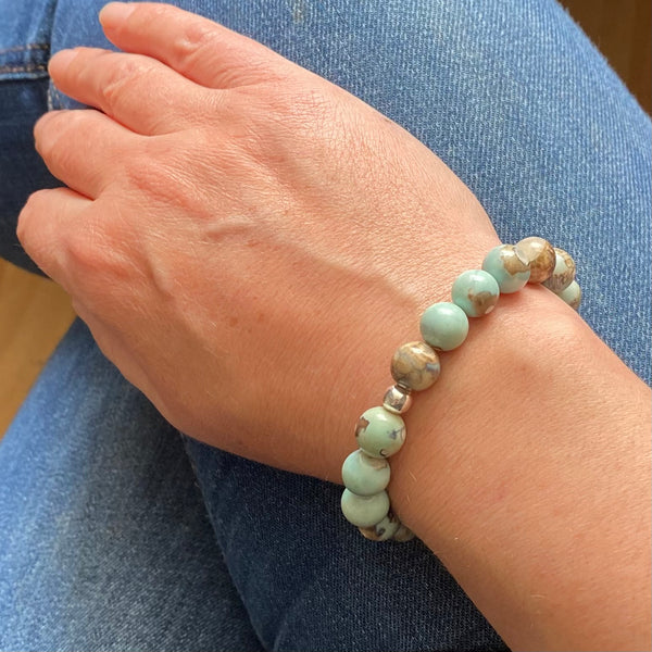 Aqua blue marble agate sterling silver bracelet