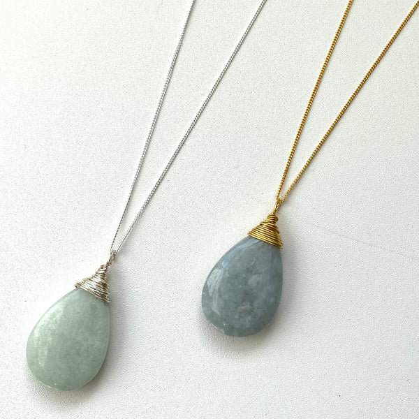 Wrapped Jadeite pear pendant necklace