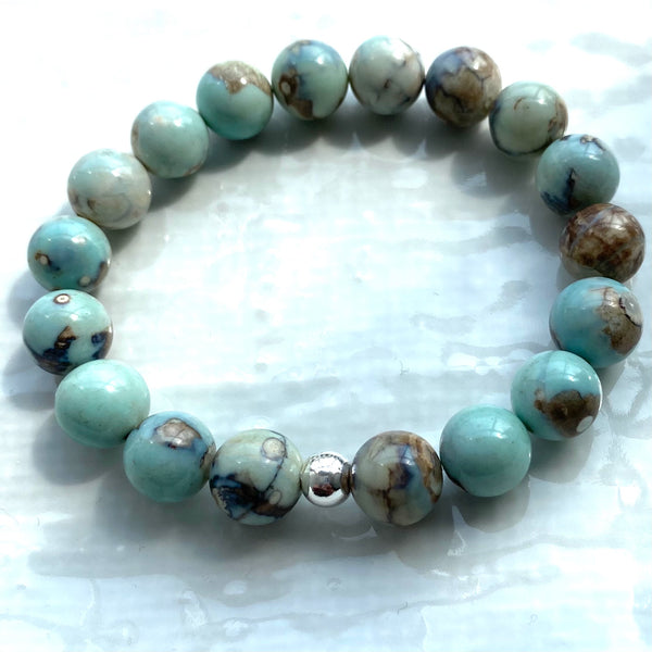 Aqua blue marble agate sterling silver bracelet