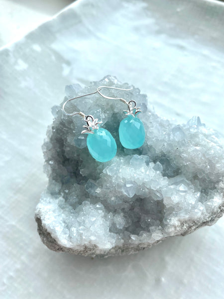Aqua chalcedony and sterling silver pineapples