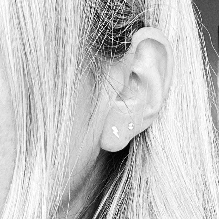 Mini Lightning bolt stud earrings - Dainty Sterling Silver earrings
