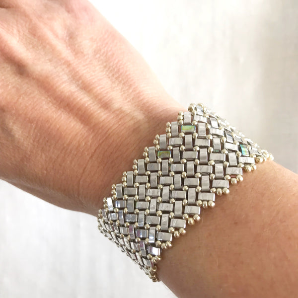 Rainbow tile reversible hand beaded bracelet