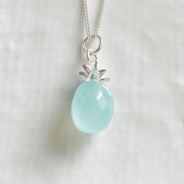 Aqua chalcedony and sterling silver pineapples