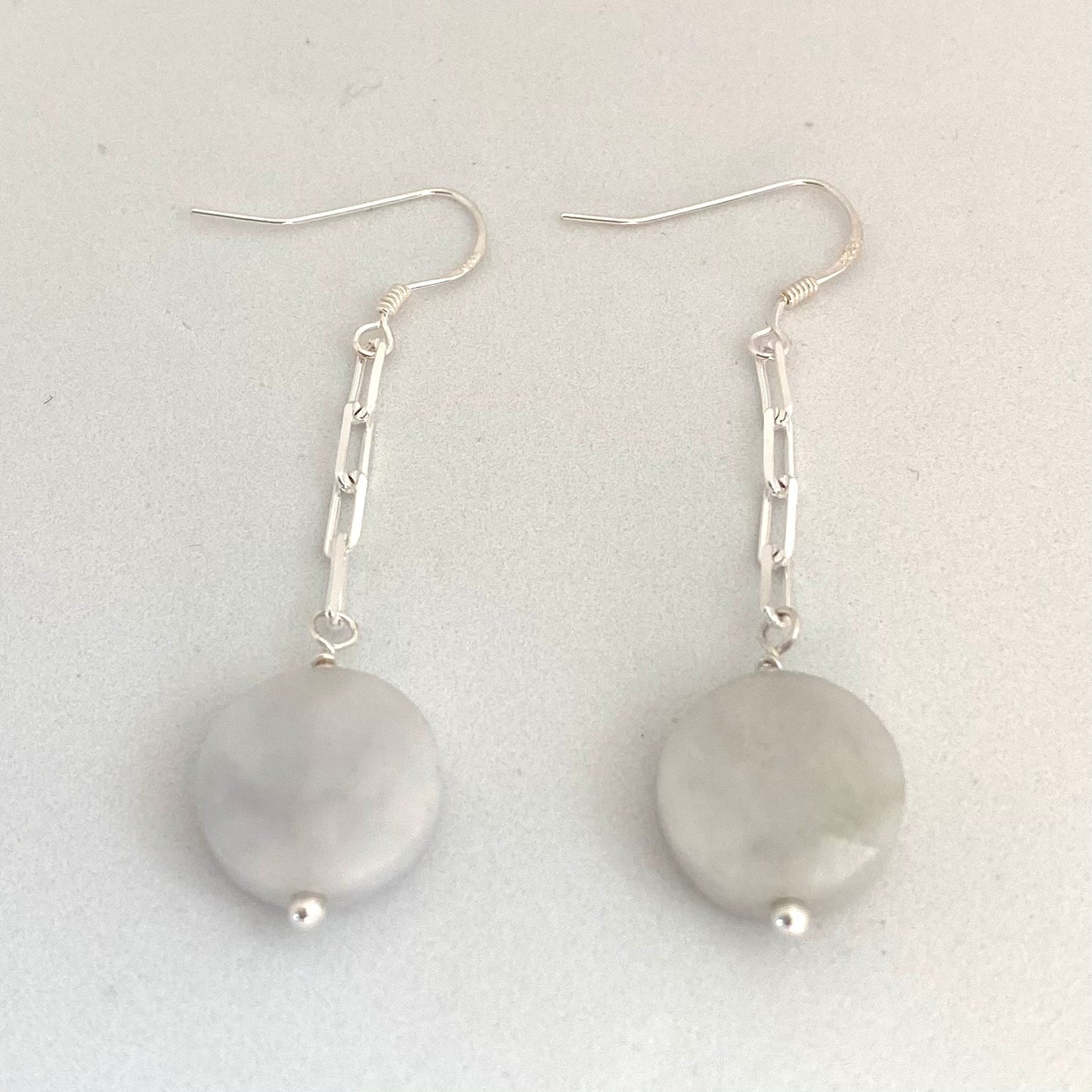 Flat link chain jadeite coin earrings