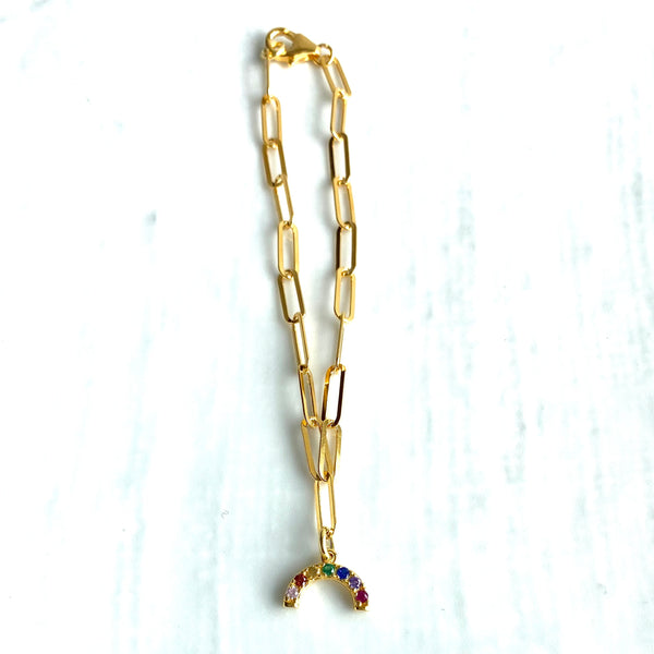 Links bracelet with mini rainbow charm