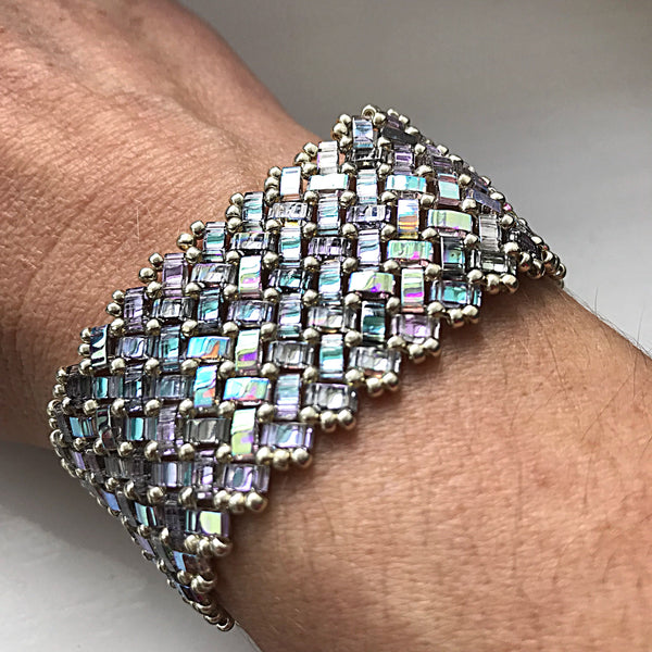 Rainbow tile reversible hand beaded bracelet