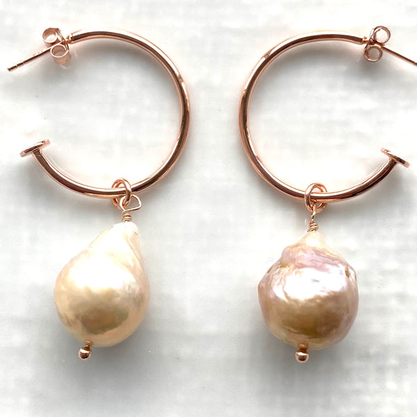 Statement baroque pearl hoop earrings