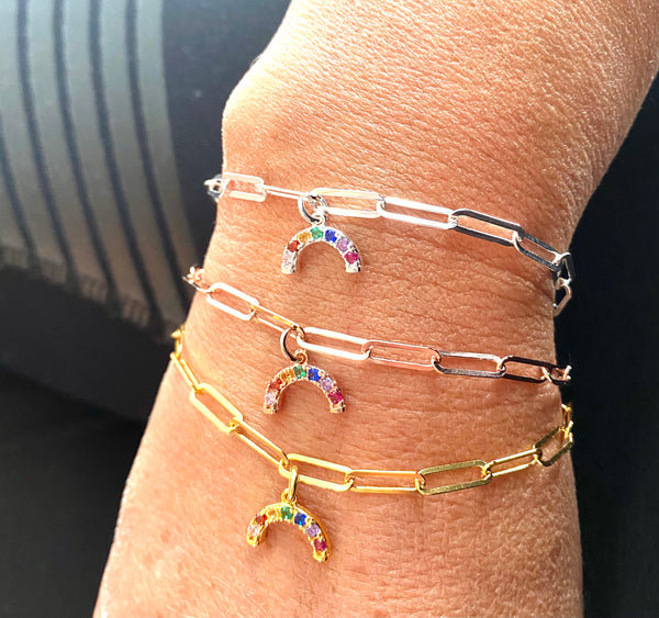 Links bracelet with mini rainbow charm