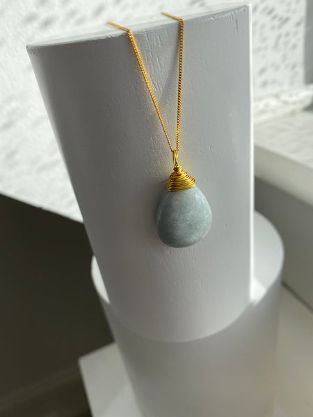 Wrapped Jadeite pear pendant necklace