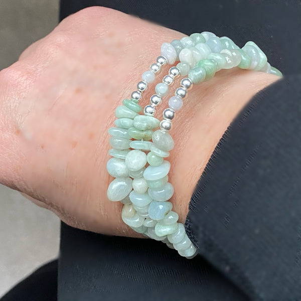 Jadeite nuggets with sterling silver cuff