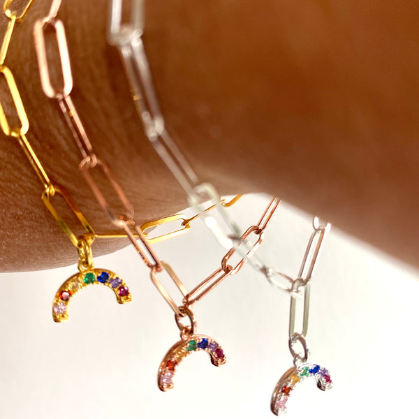 Links bracelet with mini rainbow charm