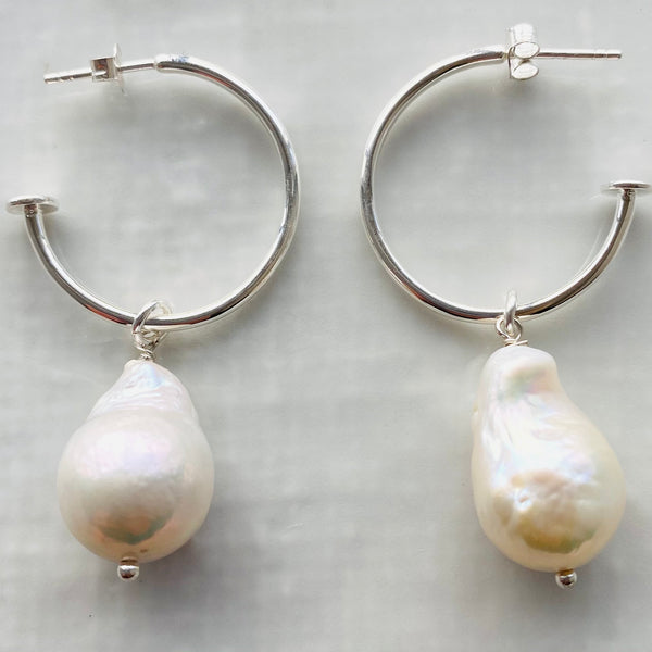 Statement baroque pearl hoop earrings