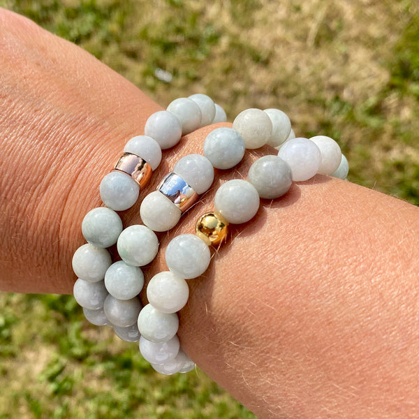 Jadeite bracelets with sterling silver beads