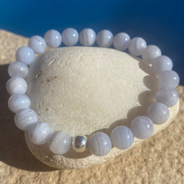 Blue lace agate sterling silver bracelet