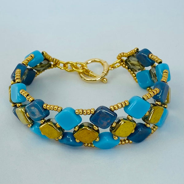 Czech glass rhombus hand beaded bracelet