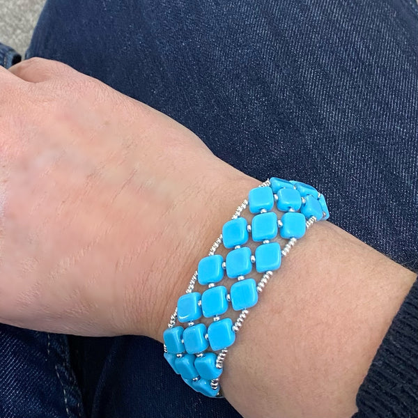 Czech glass rhombus hand beaded bracelet