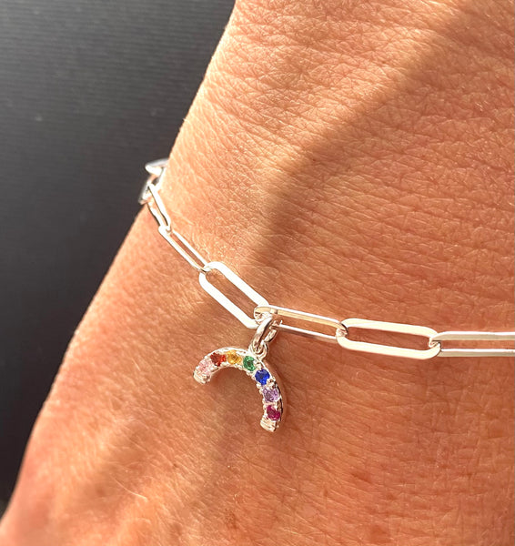 Links bracelet with mini rainbow charm