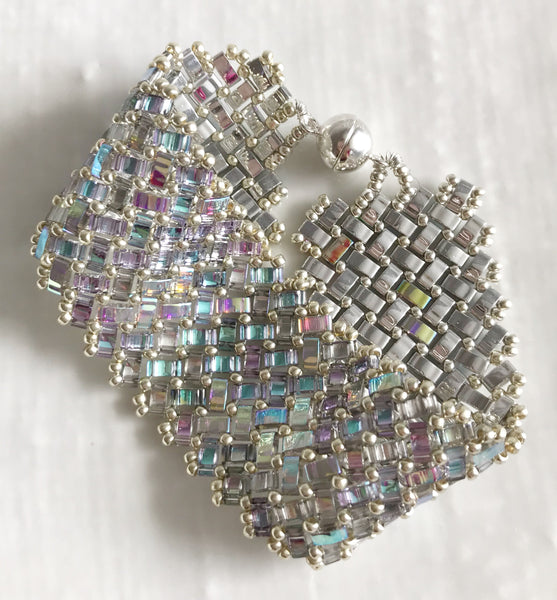 Rainbow tile reversible hand beaded bracelet