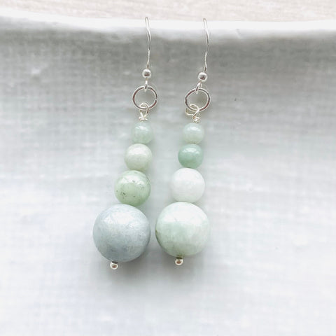 Jadeite four drop sterling silver earrings