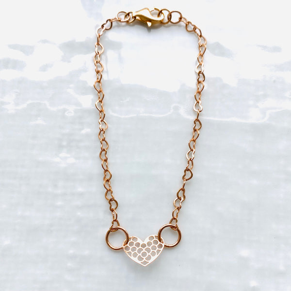 Sterling silver rose gold plated heart charm bracelets