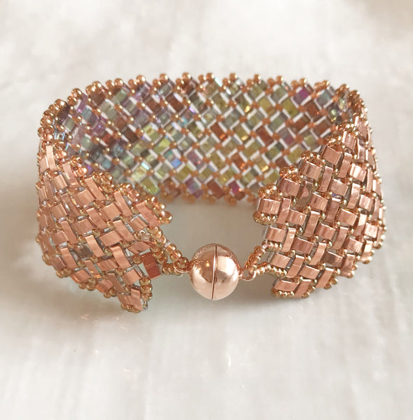 Rainbow tile reversible hand beaded bracelet