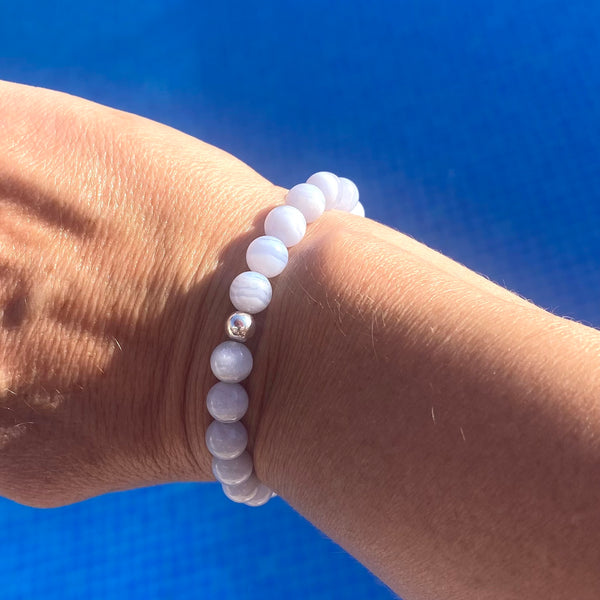 Blue lace agate sterling silver bracelet