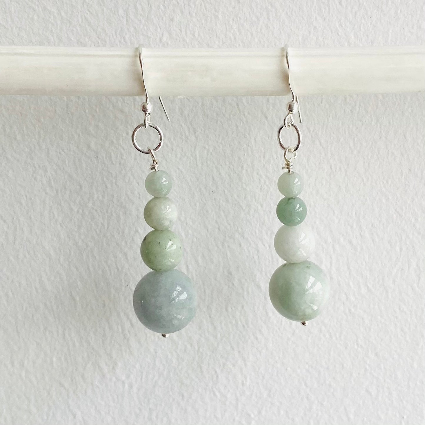 Pale Green Jadeite four drop sterling silver earrings - Heirloom Natural Jadeite Handmade Jewellery