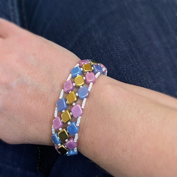 Czech glass rhombus hand beaded bracelet