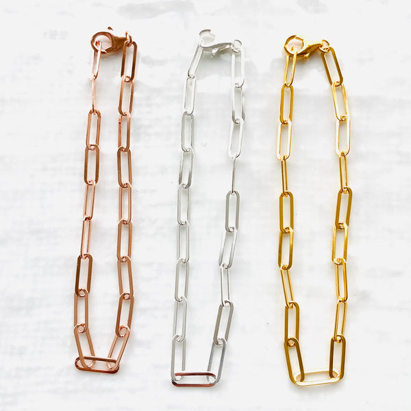 Sterling silver Flat link chain bracelet