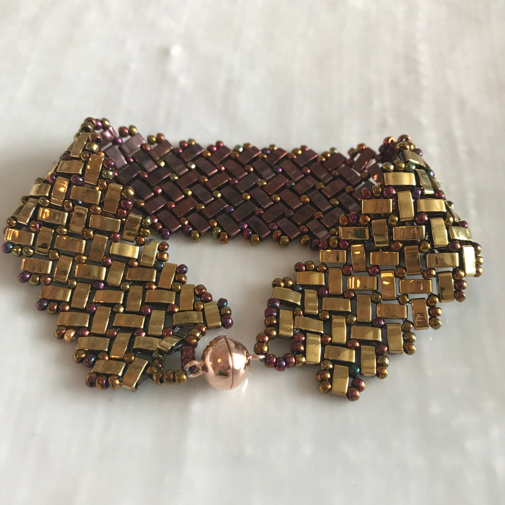 Rainbow tile reversible hand beaded bracelet