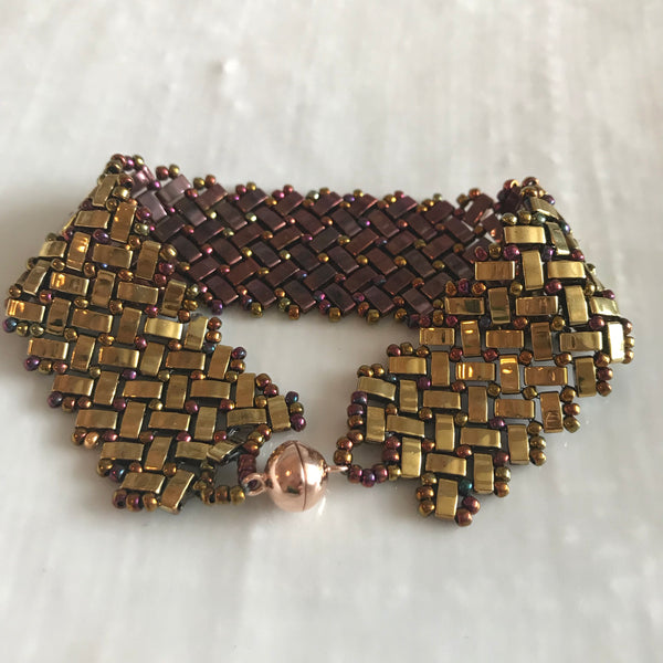 Rainbow tile reversible hand beaded bracelet