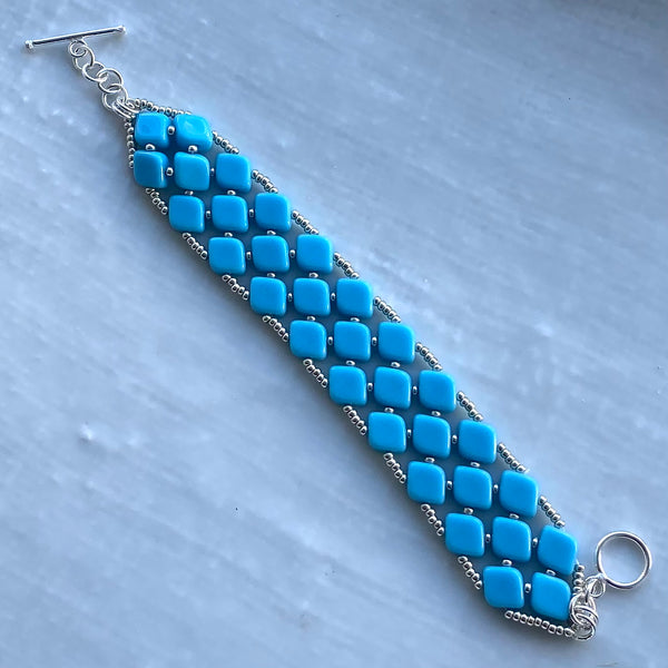 Czech glass rhombus hand beaded bracelet