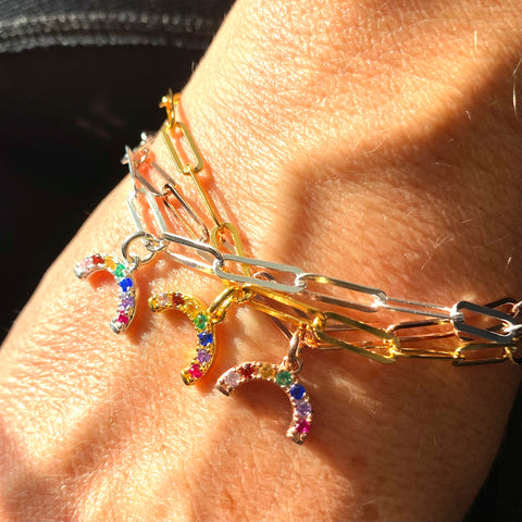 Links bracelet with mini rainbow charm