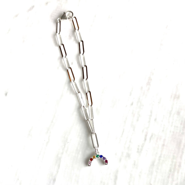 Links bracelet with mini rainbow charm