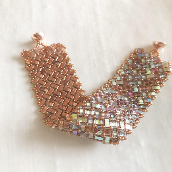 Rainbow tile reversible hand beaded bracelet