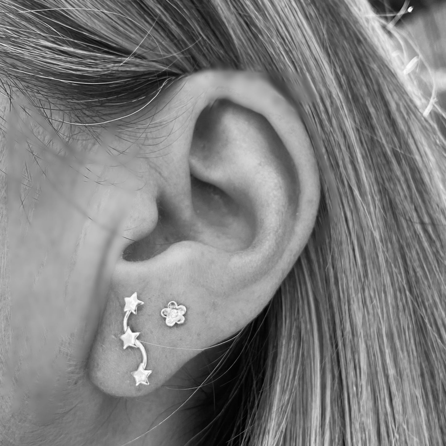 Star climber stud earrings - Sterling silver minimalist earrings