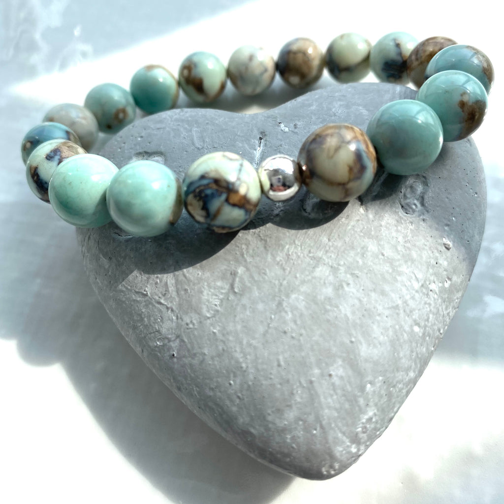 Aqua blue marble agate sterling silver bracelet