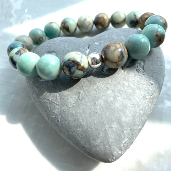 Aqua blue marble agate sterling silver bracelet