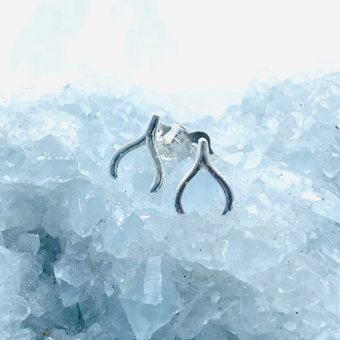 Mini wishbone sterling silver stud earrings -Dainty sterling silver earrings