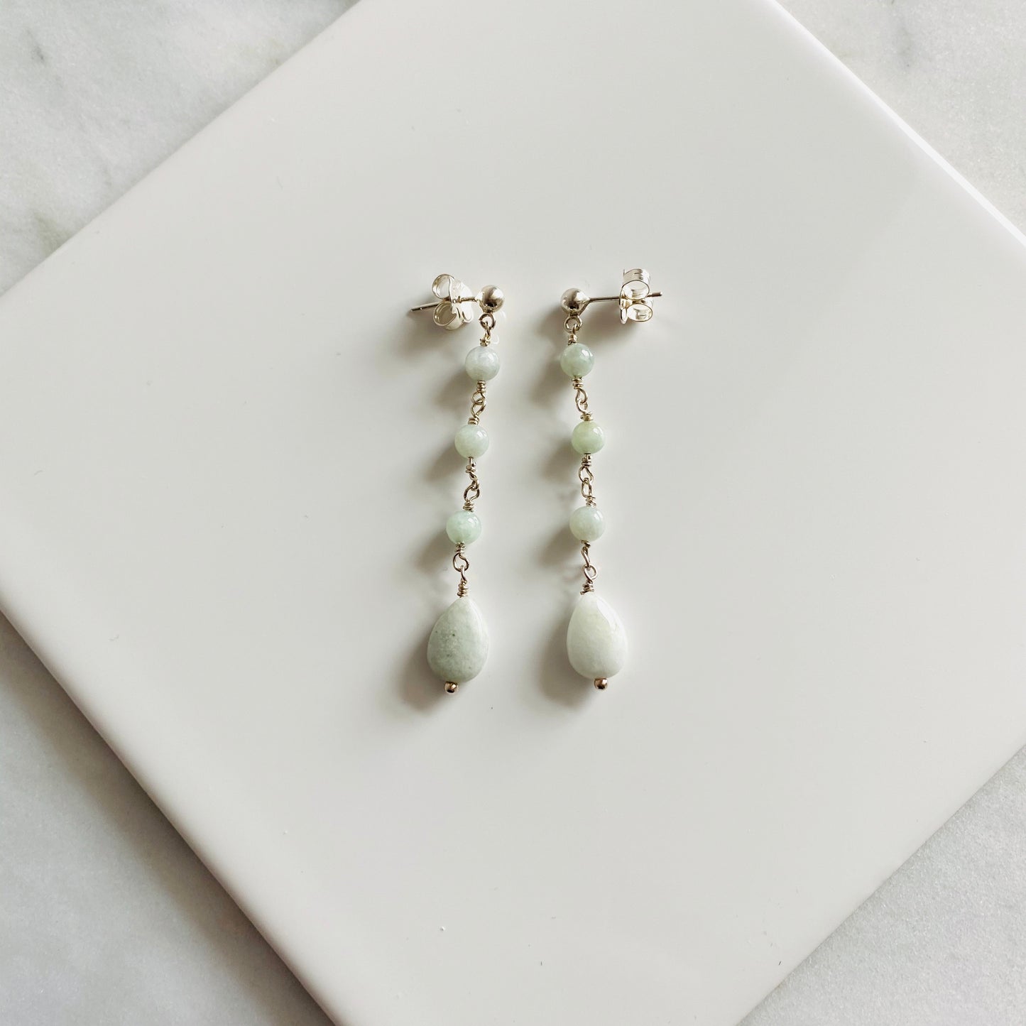 Jadeite and sterling silver long earrings