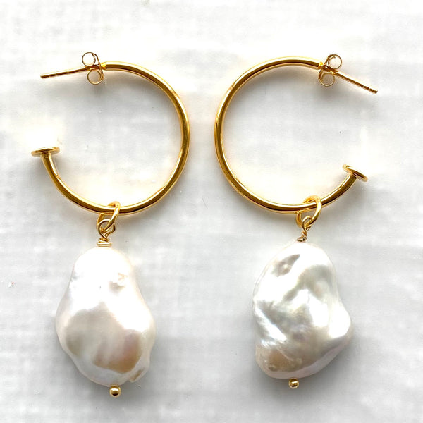 Statement baroque pearl hoop earrings