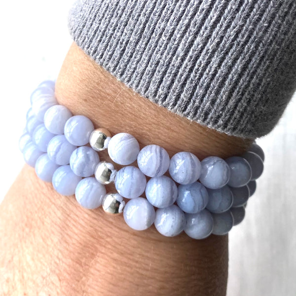 Blue lace agate sterling silver bracelet